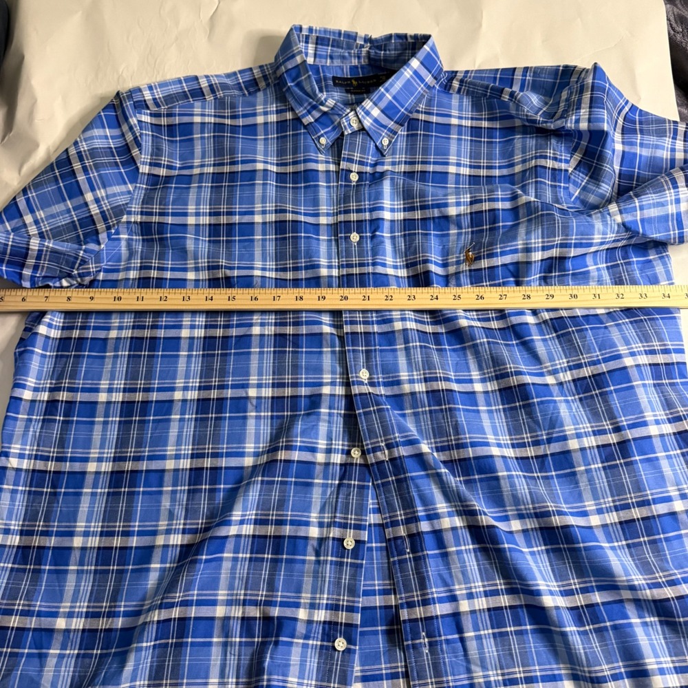 Polo Ralph Lauren Button Down Mens 3XB Blue Plaid Preppy Casual Flesh Pony Logo - Picture 6 of 7